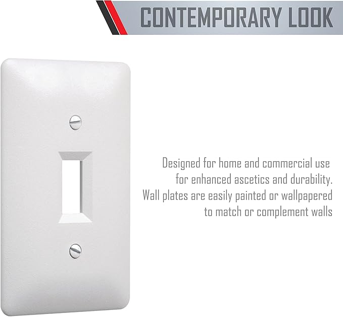 TayMac 4000W Paintable Single Toggle Light Wall Plate Cover, White, 1-Gang