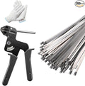 200PCS 11.8Inch 304‑Steel Cable‑Ties Kit with Tie‑Gun & Protective Gloves | High‑strength 304‑steel zip ties provide long‑lasting secure fastening for outdoor‑fence installations.