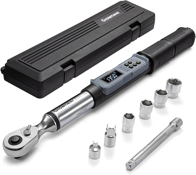 GROWNEER Digital Torque Wrench, 5-99.6 Ft-lbs/6.8-135 Nm, 3/8'' Drive Rachet Torque Wrench with Buzzer & Colorful LED Indicator, Electronic Torque Wrench Set for Bike Motorcycle Car Tire Auto Repair