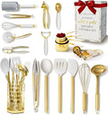 Styled Settings White and Gold Kitchen Utensils Set, 23-Piece | Stainless Steel, Gold Kitchen Accessories Include Measuring Cups, Silicone Utensils, Utensil Holder -Gold Kitchen Accessories