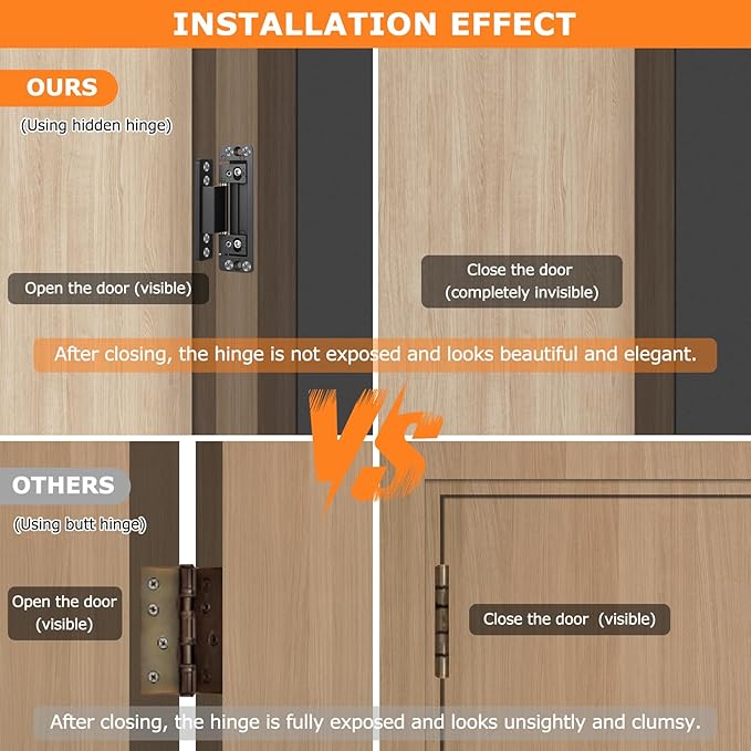 Hidden Door Hinges, 2Pack Adjustable Heavy Duty Concealed Hinges 110Lbs Load-Bearing Invisible Hinge Hidden Hinges for Secret Doors, Bookcase, Shelf & Murphy Door Hinge Kit