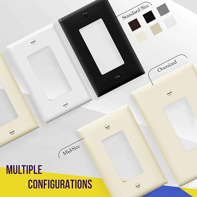 ENERLITES Decorator Light Switch or Receptacle Outlet Wall Plate, Gloss Finish, Size 1-Gang 4.50" x 2.76", Unbreakable Polycarbonate Thermoplastic, 8831-LA, Light Almond