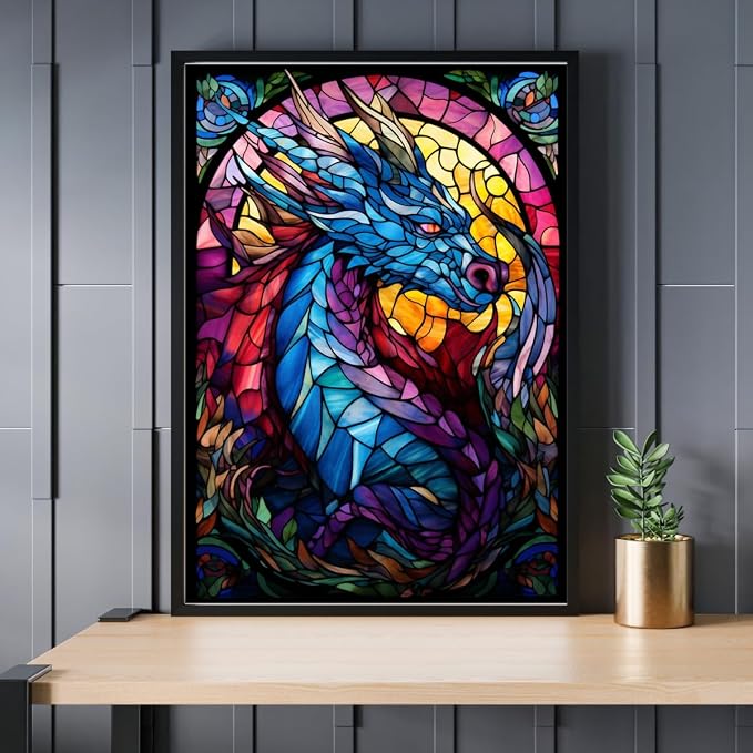 Stained Glass Dragon Jigsaw Puzzle 300/500/1000 Piece (300pc (28×40cm))