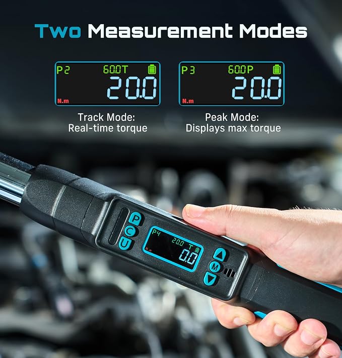 Seesii 3/8" Digital Torque Wrench, 0-162 ft-lb/0-220 N·m, ±2% Accuracy | Buzzer & LED Alert, Peak & Track Mode, Dual Direction Ratchet, 5 Units of Measure, for Bike, Motorcycle, Automotive Repair