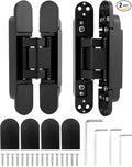 QWORK Adjustable Hidden Door Hinges (2-Pack), 6" Zinc Alloy Swing Hinger for Doors Up to 50mm Width & 0-35mm Thickness