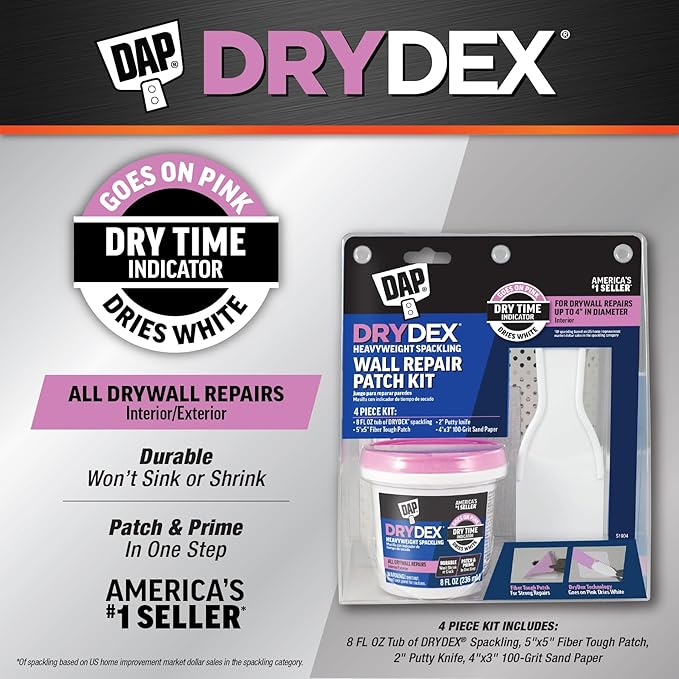 DAP DryDex Spackling Wall Repair Patch Kit, with Pink/White Dry Time Indicator, 8 Oz (7079812345)