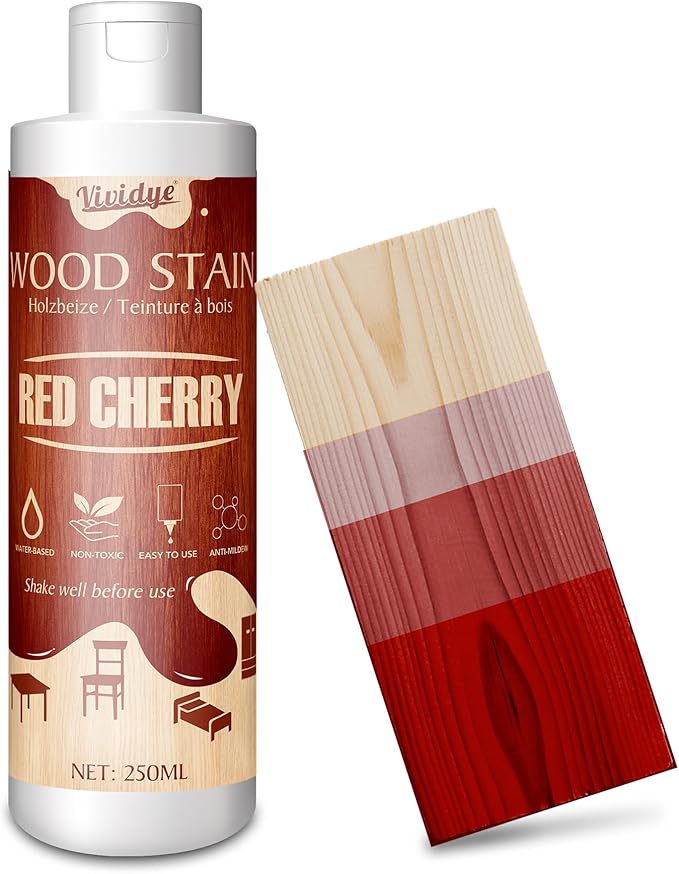 Wood Stain, 8.5oz/250ml Water Based Wood Stain for Indoor and Outdoor Furniture, Cabinet, Door, Trim and More - Fast Drying, Low Odor＆Non-Toxic, Easy to Apply, Multiple Finishes (Red Cherry)