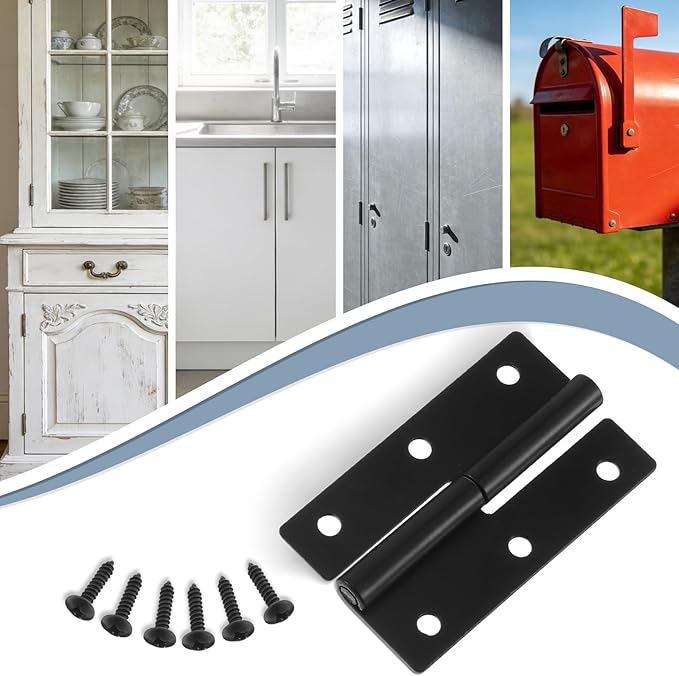 2 Pcs Lift Off Hinge Cabinet Door Hinges Black Butt Hinge 2.4 Inch Right Handed Slip Joint Flag Hinges for Cabinet Doors