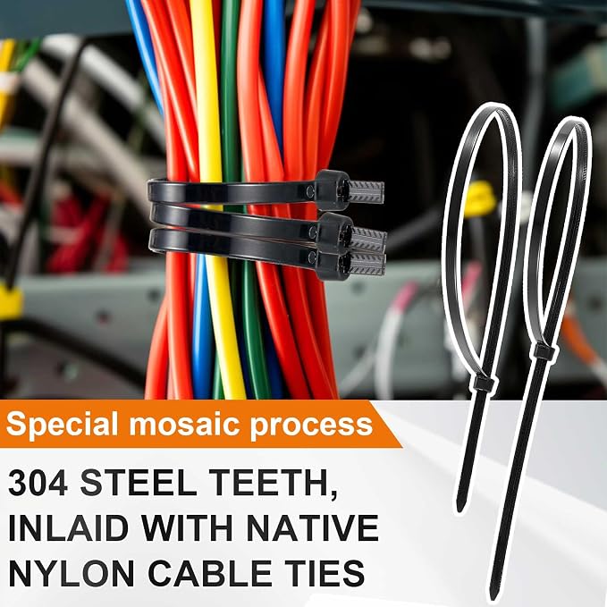 Blulu 400 Pcs 15 Inch Cable Zip Ties with Metal Tooth Stainless Steel Locking Device, Black Cable Tie, 100 Lbs Tensile Strength, UV Resistant Wire Wraps Multi Purpose for Industrial Indoor Outdoor Use