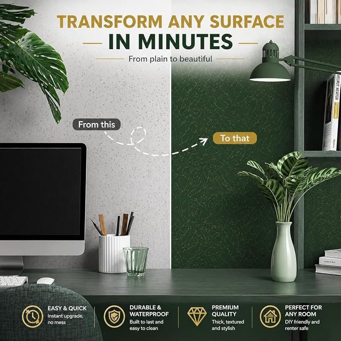 Dark Green Peel and Stick Wallpaper Removable Silk Texture Contact Paper | 15.7" X 984.2" Self Adhesive Vintage Embossed Stick on Wallpaper Home Decorativon for Wall Shelf Liner Paper