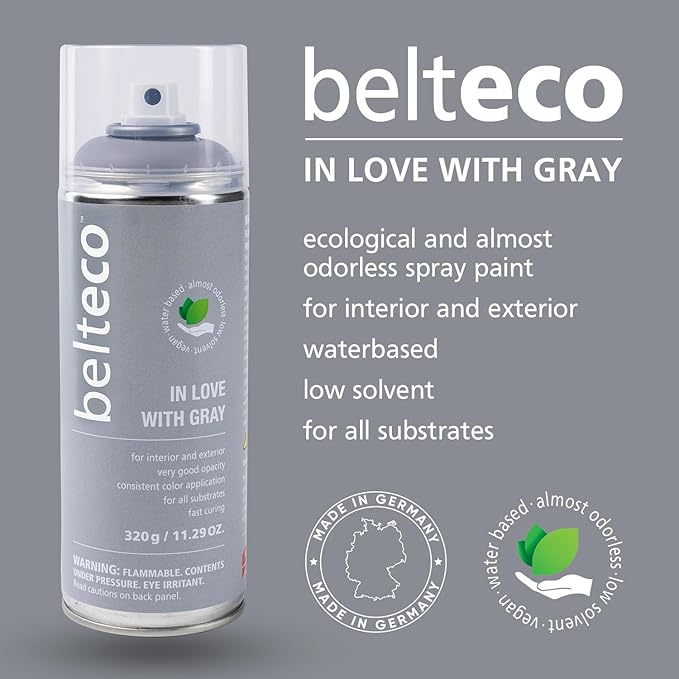 In Love With Grey Spray Paint | Water based & Odorless | Eco-Friendly & Vegan | Weather & UV-Resistant | For all Substrates | Fast Drying with High Coverage | For Indoor/Outdoor Use