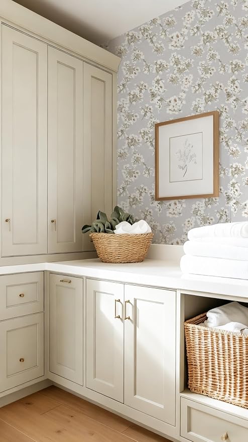 Floral Peel and Stick Wallpaper Farmhouse Pear Blossom Vintage Wallpaper for Bedroom Cabinets and Kitchen Countertop Thicken 17.3"x196.9"