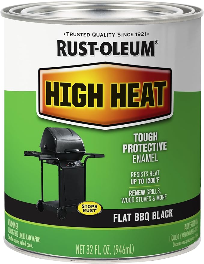 Rust-Oleum 7778502 High Heat Brush Protective Enamel Paint, Quart, Flat BBQ Black