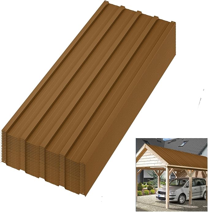 20 Pcs Metal Roofing Panels – Heavy Duty Galvanized Steel Corrugated Roof Panels, Waterproof & Rustproof for Carport, Tool Shed, Patio, Pergola, Easy DIY Installation, 42.52 in x 16.77 in