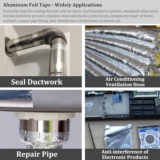 Aluminum Foil Duct Tape Heavy Duty Waterproof, Premium Silver Metal HVAC Heat Tapes (2"*65Feet,3.9mil), High Temperature, Dryer Vent Insulation Tape for Ductwork, Ducting, Sealing, Patching, Furnace