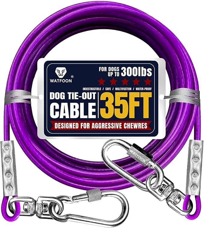 Tie Out Cable for Dogs Up to 300lbs,35ft Extra Strong 1000lbs Break Strength Tie-Out Tether Trolley Training Lead,Dog Run Cable for Yard Garden Park Camping Outside (Purple, 300lbs 35ft)