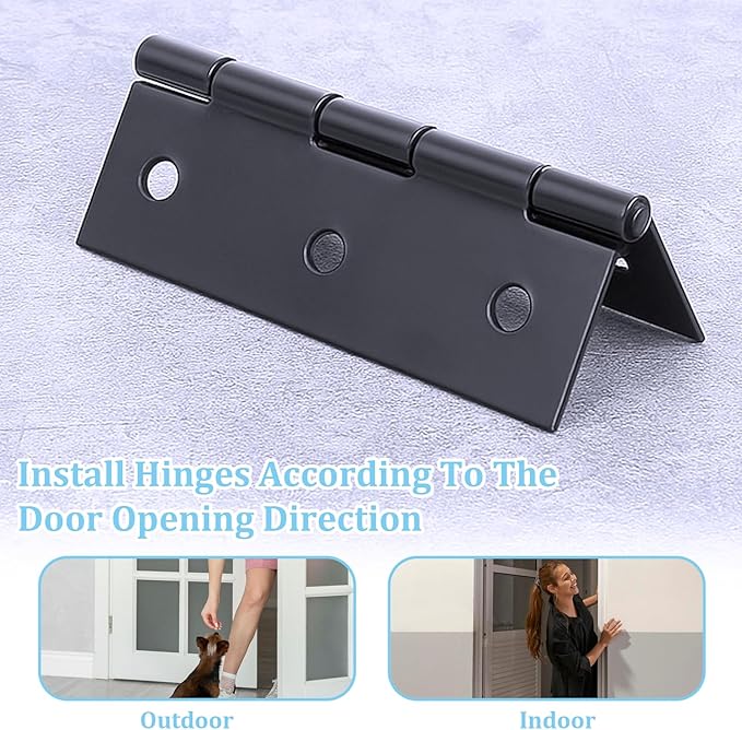 2 Pcs 2.5" Stainless Door Hinges,Stainless Steel Folding Butt Hinge Door Hinges with 12pcs Screws for Doors Windows Wooden Boxes (Black)