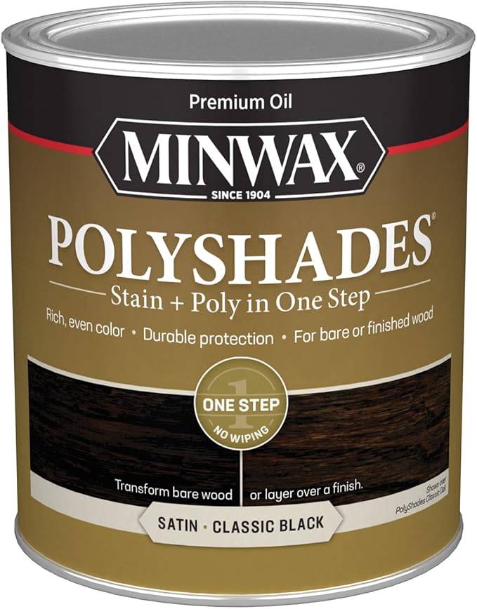 Minwax PolyShades Wood Stain + Polyurethane Finish – Quart, Classic Black, Satin
