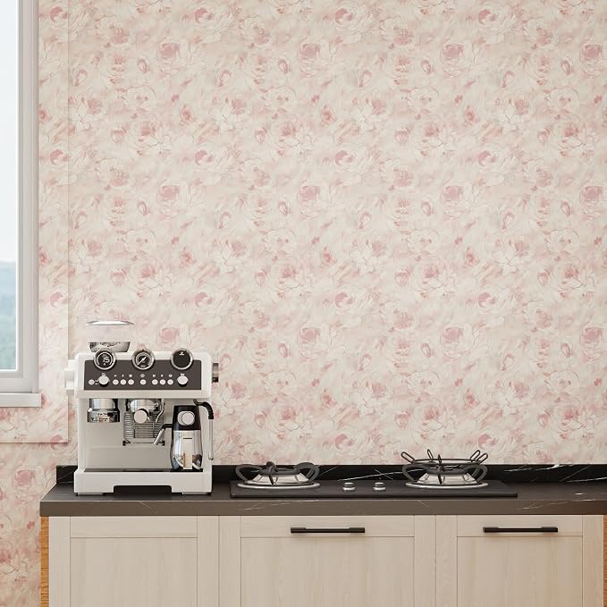 Peel and Stick Wallpaper Floral Wallpaper Hand-Painted Pink Peony Flower Contact Paper Self Adhesive Removable Wall Paper Vinyl for Living Room Bedroom Bathroom Cabinets Wall Decor 17.3"x 394"