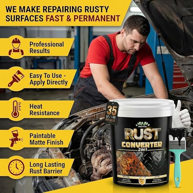2 in 1 Rust Converter & Metal Primer, 35 oz Black Rust Reformer Paint for Metal, Trailer, Truck Frame, Car Chassis, Ultra Rust Encapsulator & Inhibitor, Heat Resistance Rust Neutralizer & Conversion