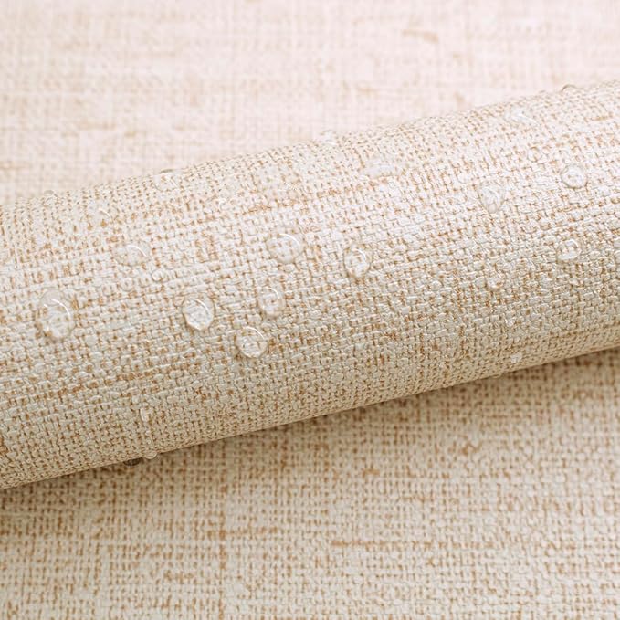 Beige Grasscloth Peel and Stick Wallpaper Textured 15.7in x 590.6in | Faux Linen Wallpaper Peel and Stick Vintage Grasscloth Contact Paper Self Adhesive Removable Contact Paper for Bedroom Vinyl