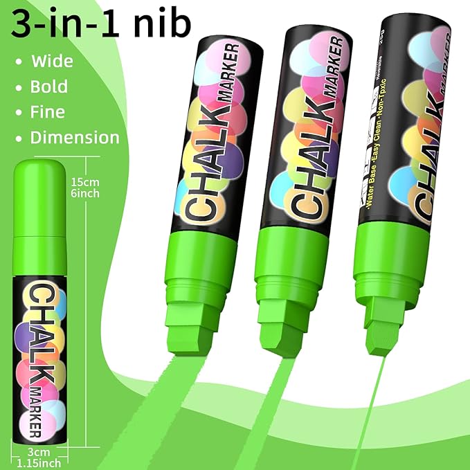 Versatile Jumbo Chalk Markers: 8 Vibrant Car Window Paint Markers Washable for Auto, 15mm Bold Tip for Blackboards, Bistro Menus, Chalkboards, Mirrors, and Glass. Perfect for Teachers and Businesses