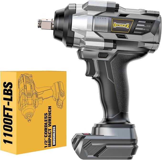 1/2" Cordless Impact Wrench 1110 Ft-lbs Compatible with DeWalt 20V Battery | DIYtoolifz Brushless High Torque Impact Driver with LED Light, Electric Gun for Car, Truck, Mower, Bare Tool
