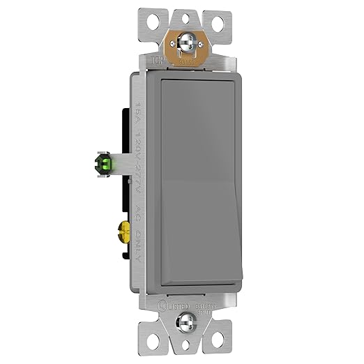 ENERLITES 3-Way Decorator Paddle Light Switch, Gloss Finish, Single Pole or Three Way, 3 Wire, Grounding Screw, Residential Grade, 15A 120V/277V, UL Listed 93150-GY, Gray