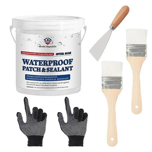 Upgraded Invisible Waterproof Agent Clear as Crystal, Transparent Waterproof Paint for Both Interior and Exterior Use on Rooftops, Bathrooms, and Walls for Leak Prevention and Tight Seal. (70OZ)
