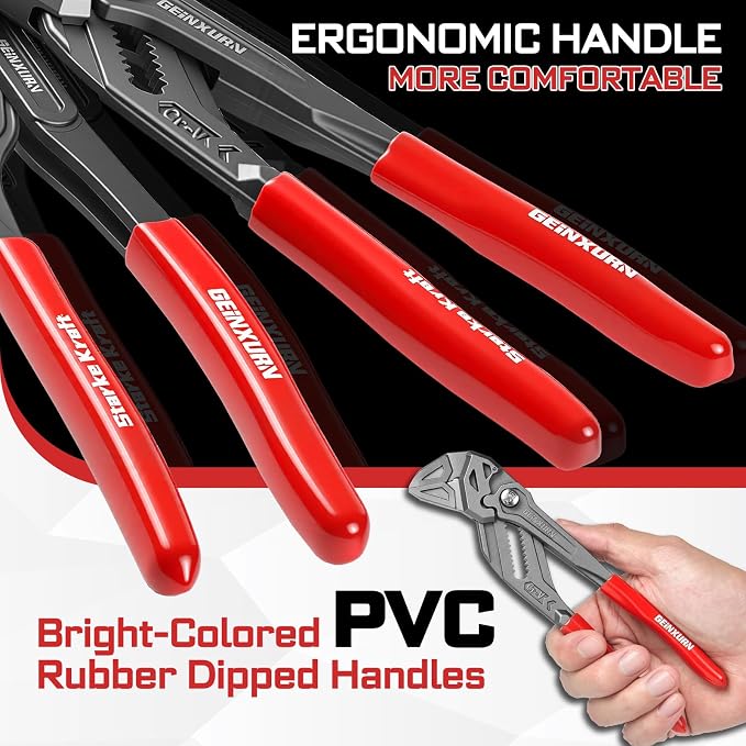 GEINXURN 7-Inch Pliers Wrench, 2PCS Smooth V-Jaw Pliers with 15-Position Push-Lock, Fast Adjustable Slip Joint Pliers Set for Plumbing, Home Repair, and Pipe Fittings