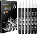 SFAIH Liquid Chalk Markers for Blackboard - White 6 Pack 0.7mm Fine Tip, Wet Erase Chalk Marker for Chalkboard, Menu, Bistro, Signs, Windows, Glass, Labels, Dust-Free [1s Wet Wipe] - No Residue