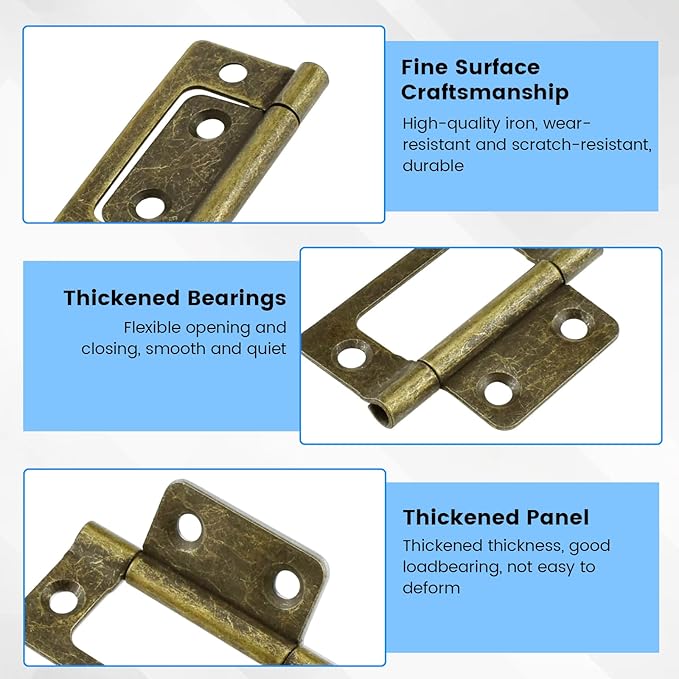SDTC Tech 4-Pack Non-Mortise Door Hinges Bifold Butt Cabinet Hinges with Screws for Furniture Windows Cupboard etc. - 2 x 0.9 Inch, Bronze