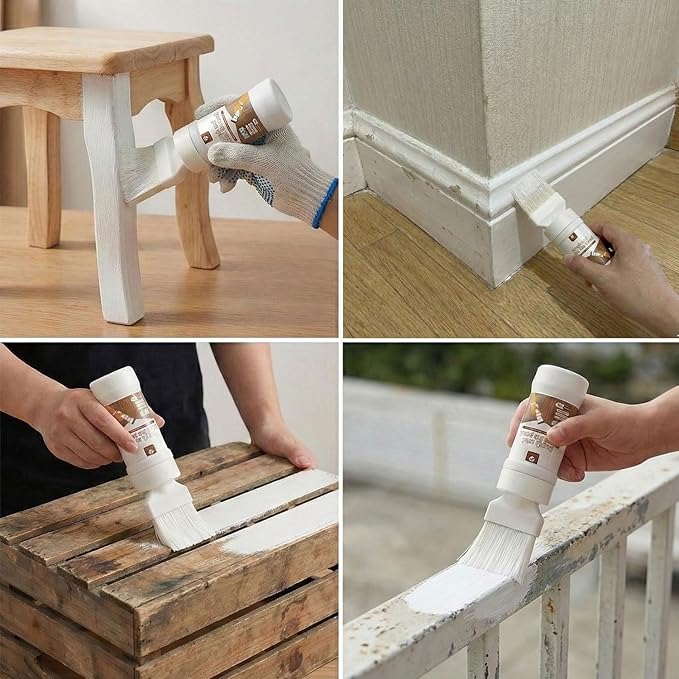 2 in 1 White Paint Wood Refinishing Kit– 2-Pack Easy Paint Brush with No Drip Design, High-Density Bristles for Furniture, Doors & Cabinets,6.35 oz per bottle.