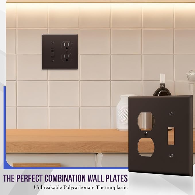 ENERLITES Combination Toggle Light Switch/Duplex Receptacle Outlet Wall Plate, Standard Size 2-Gang 4.50" x 4.57", Polycarbonate Thermoplastic, 881121-BR, Brown