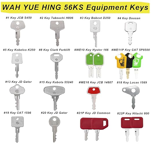 Heavy Construction Equipment Key Set, 56PCS Heavy Equipment Master Keys Set for CAT Catrepillar John Deere JCB Hyster Komatsu Kubota Takeuchi Yanmar Hitachi Excavator Skid Steer Loader Forklift Roller