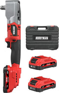 Alloyman 20V Brushless Right Angle Impact Wrench, 1/2", 207 FT-LBS(280.NM) | Slim 90°head, 2-speed control,2 batteries,LED light, for Tight Spaces, Automotive Repair, Engine Bay & Machinery Maintenance