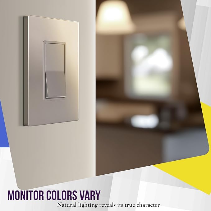 ENERLITES Elite Series Screwless Decorator Wall Plate Child Safe Outlet Cover, Glossy, Size 1-Gang 4.68" H x 2.93" L, Unbreakable Polycarbonate Thermoplastic, SI8831-NK-10PCS, Nickel (10 Pack)