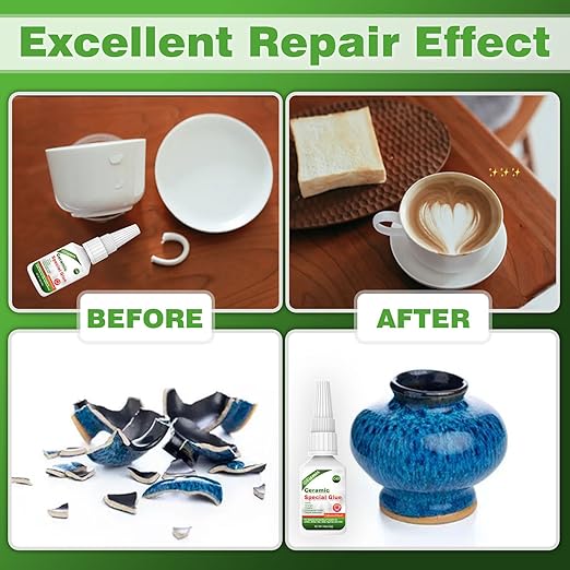 30g Ceramic Glue, Instant Ceramic Super Glue for Porcelain and Pottery Repair, Fast Drying | Heat Resistant | Waterproof Strong Adhesive for Bonding Ceramic, Dishes, Tiles, DIY Crafts