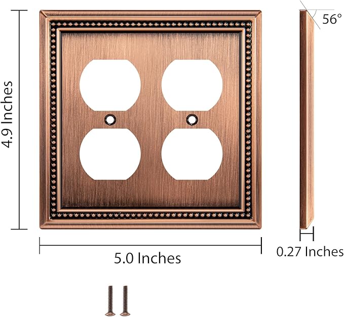 Henne Bery Sunken Pearls Heavy Duty Decorative Wall Plate Switch Plate Outlet Cover (Double Duplex, Antique Copper)
