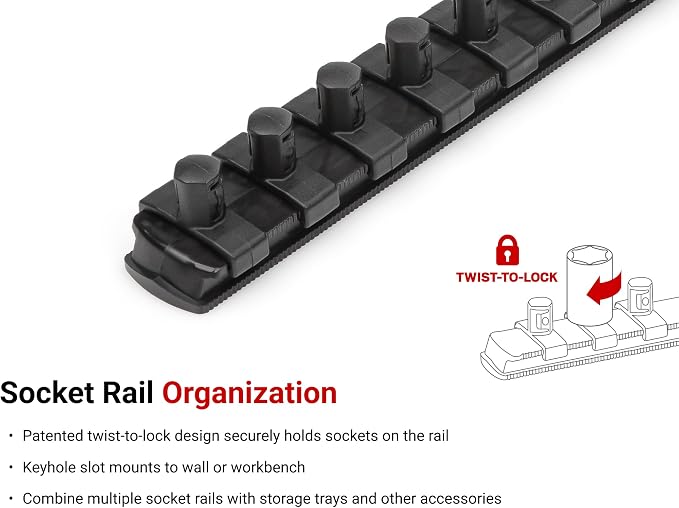 TEKTON 3/8 Inch Drive 12-Point Socket Set, 9-Piece | SHD91103 | (5/16 - 3/4 in.), Shallow, Socket Rail