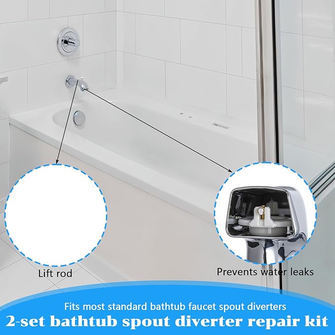 2 Set Tub Spout Diverter Repair Kit, Bathroom Shower Bathtub Leaky Faucet Repair Includes Diverters Valve Stems Seals and Diverters Gates Leak Faucet Replacement Parts