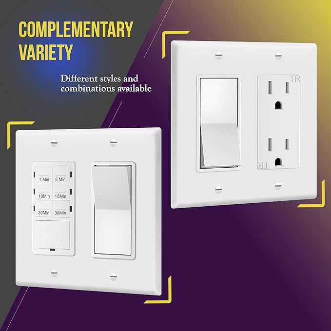 ENERLITES Decorator Light Switch or Receptacle Outlet Wall Plate, Size 2-Gang 4.50" x 4.57", Polycarbonate Thermoplastic, 8832-W-5PCS, White (5 Pack)