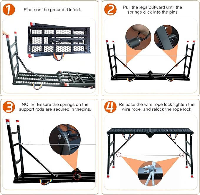 Foldable Scaffolding Platform, 70.9x15.8x35.8-61.4 Inch Heavy Duty Portable Work Platform with Adjustable Legs, 770 Lbs Capacity Platform Ladder for Stairs & Uneven Ground, Home Improvement