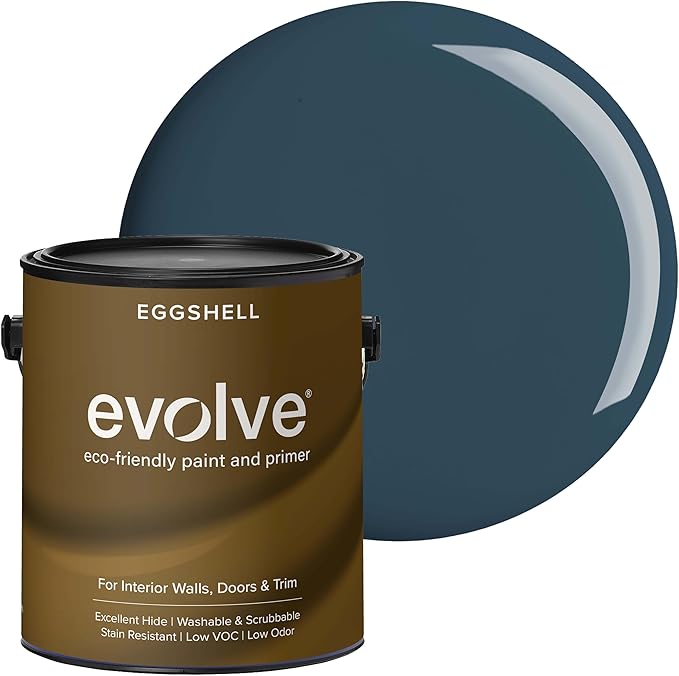 EVOLVE Interior Paint & Primer, Eggshell (Deep Blue), 1 Gallon – One-Coat Coverage, Excellent Hide, Low VOC, Low Odor, Washable Paint for Walls, Doors & Trim