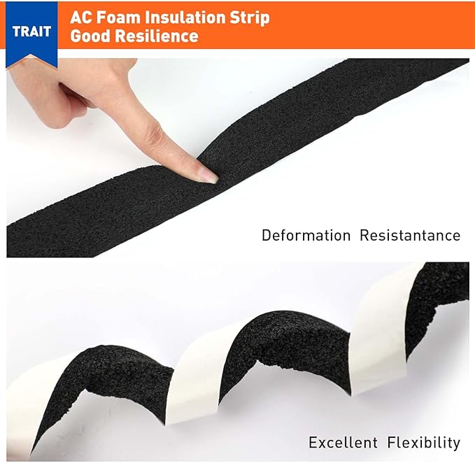 MAGZO Weather Stripping Door Seal 1 Inch W X 1 Inch T X 26 Ft Total Length, Strong Adhesion and High Resilience Air Conditioner Foam Insulation (6.5ft x 4 Rolls)