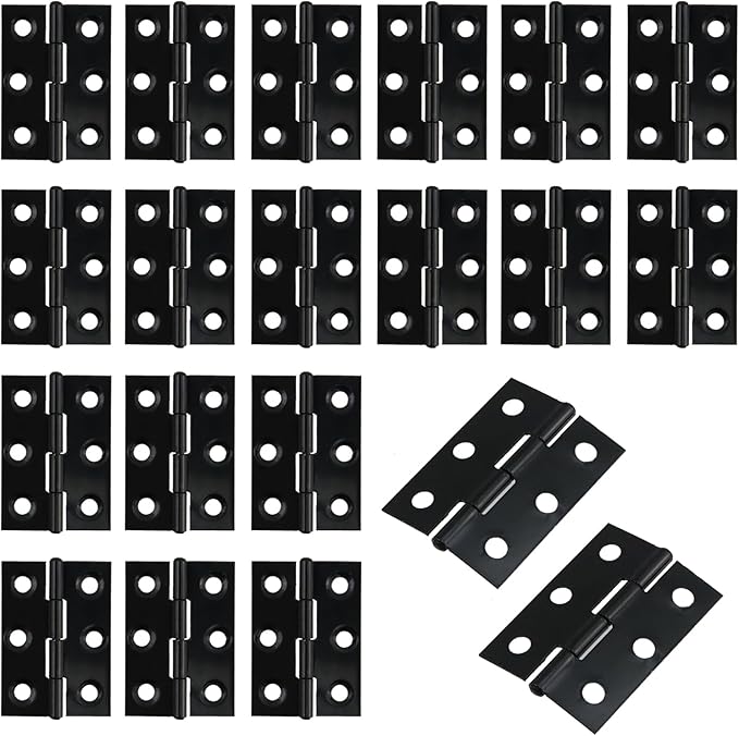 MY MIRONEY 20PCS Stainless Steel Folding Hinges 1-5/7 Inch Black Cabinet Door Hinge Home Furniture Hardware Hinge for Wooden Box, Door and Window, DIY Projects