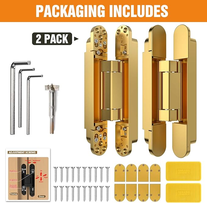 9.7" Hidden Door Hinge/Concealed Hinges,Invisible Hinges,Invisible Door Silent 180 Degree Swing Hinge 3-Way Adjustable Butt 9.7 x 3.3 x 1inch (Golden, 9.7 inches)