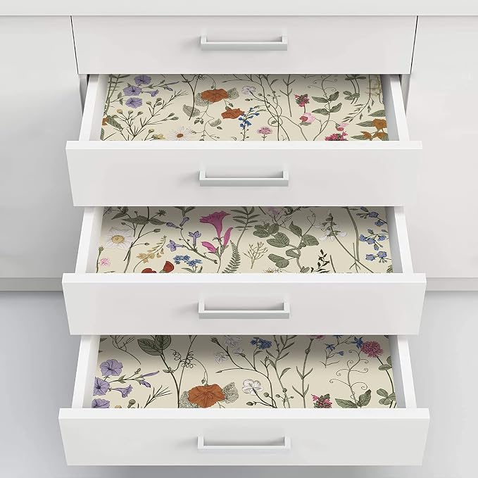 JiffDiff Floral Wallpaper Peel and Stick - 473" x 17.3" Farm Floral Wall Paper, Wildwood Daisy Self Adhesive Stick On Wallpaper Removable Conatct Paper