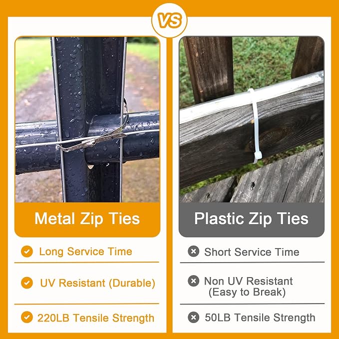 600Pcs Metal Zip Ties Assorted Size 11.8 Inch 304 Stainless Steel Zip Ties Self Locking Heavy Duty 220 Pound Tensile Strength Adjustable Cable Ties for Indoor Outdoor Fence Canopy Workshop