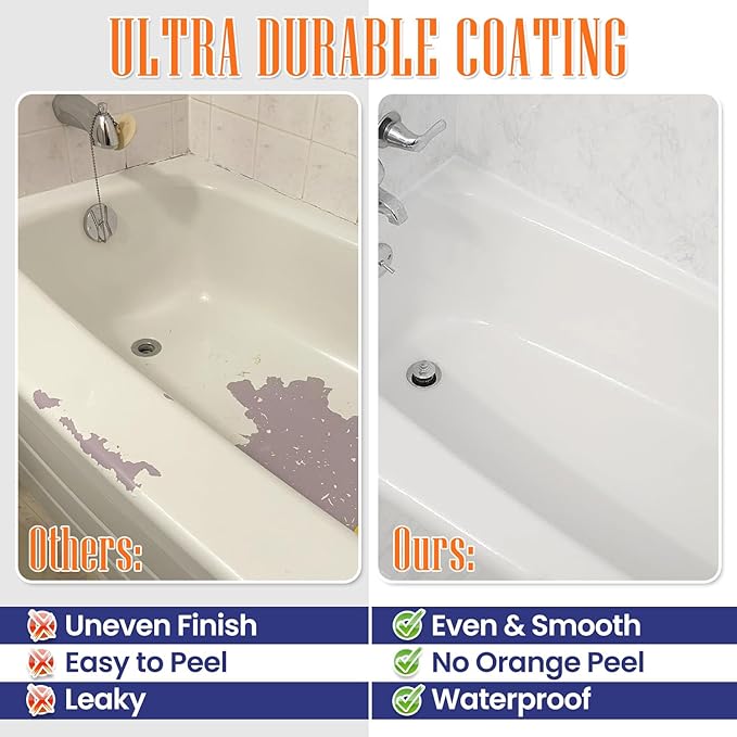 Specialty Tub and Tile Paint, Water-based Tub and Tile Refinishing Kit with Tools, Quick-Dry Tub Paint for Bathtub, No Odor Shower Paint, Bathroom Tile Paint, User-friendly on Tubs, Tile, Shower, Sink (Pure White)